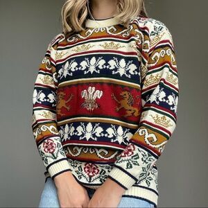 Vintage 90s Preppy Striped English Regal Prince of Wales Crewneck Sweater S